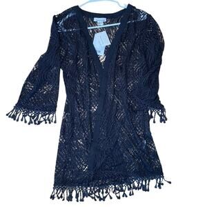 Peppermint Bay Black Crochet Cover Up‎ NWT